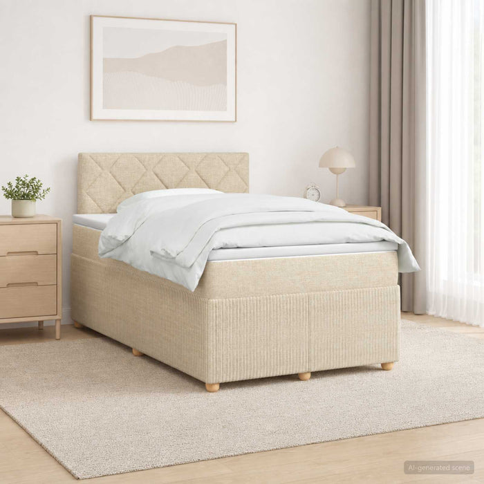 Pat boxspring cu saltea cu benzi LED Crem 120 x 190 cm Țesătură WALTI