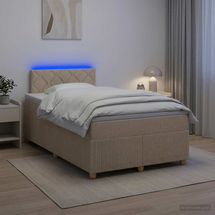 Pat boxspring cu saltea cu benzi LED Crem 120 x 190 cm Țesătură WALTI