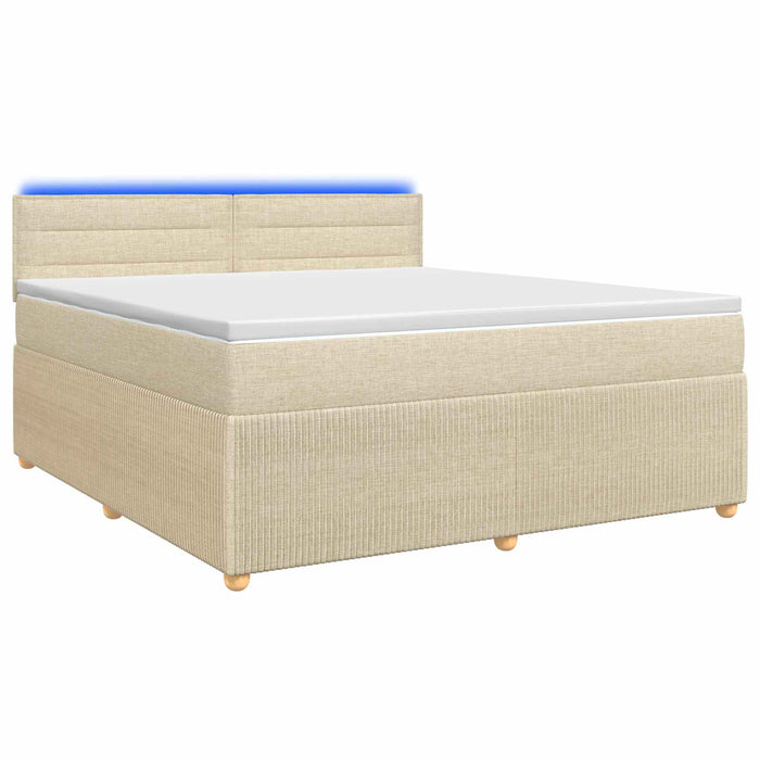 Pat boxspring cu saltea cu benzi LED Crem 160 x 200 cm Țesătură WALTI