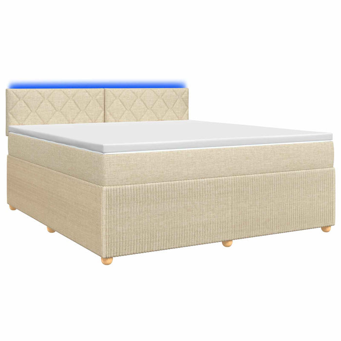 Pat boxspring cu saltea cu benzi LED Crem 160 x 200 cm Țesătură WALTI