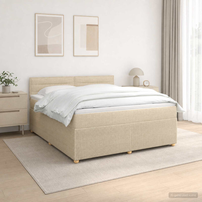 Pat boxspring cu saltea cu benzi LED Crem 160 x 200 cm Țesătură WALTI