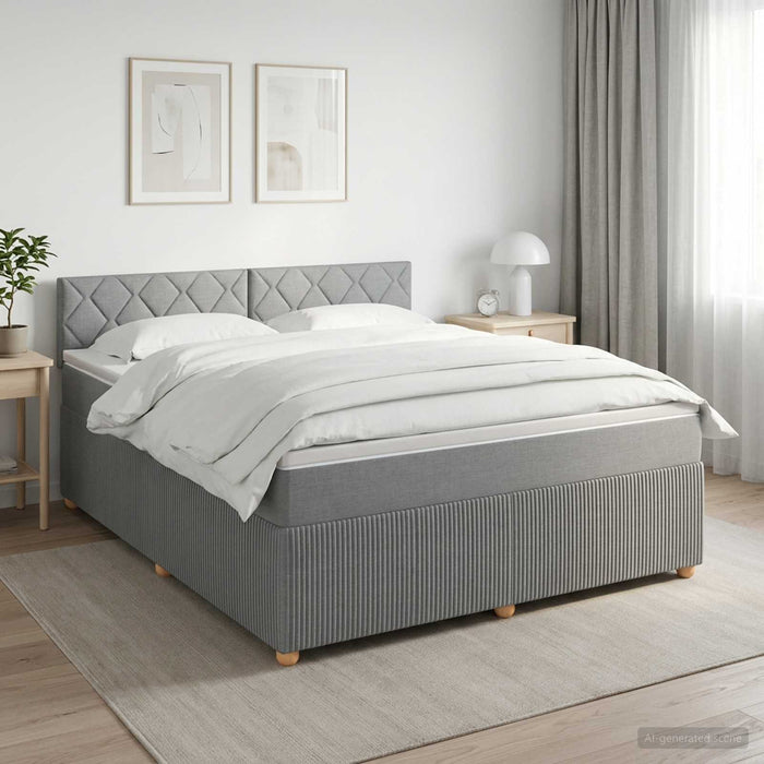 Pat boxspring cu saltea Gri deschis 140 x 190 cm Țesătură - WALTI WALTI