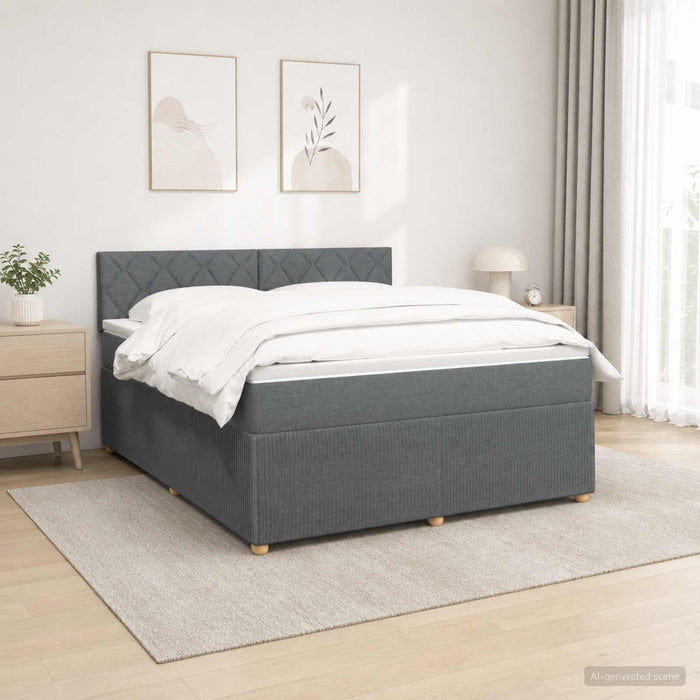 Pat boxspring cu saltea Gri închis 140 x 190 cm Țesătură WALTI