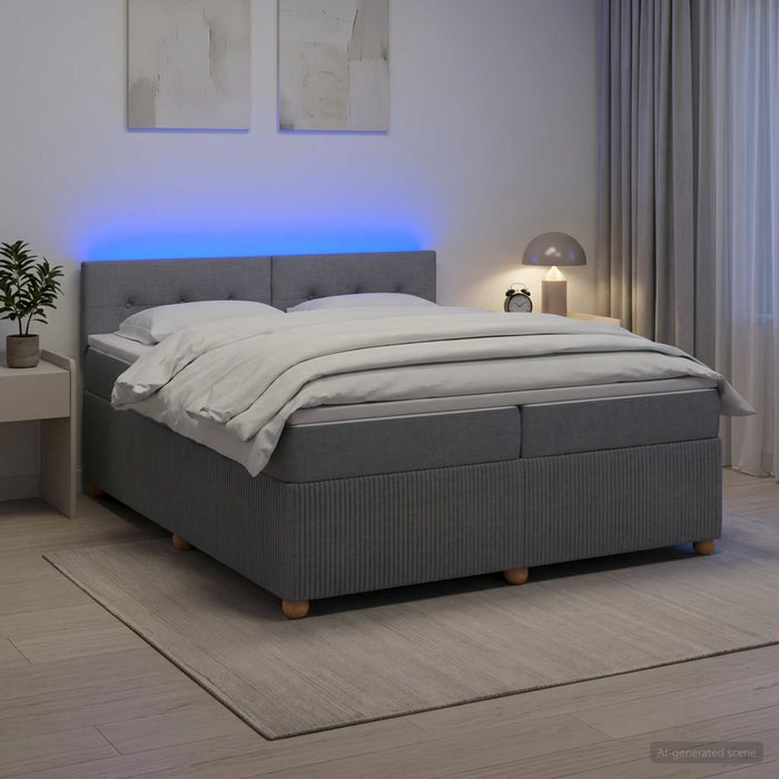 Pat boxspring cu saltea Gri deschis 200 x 200 cm Țesătură - WALTI WALTI