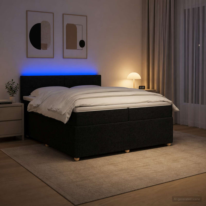 Pat boxspring cu saltea Negru 200 x 200 cm Țesătură - WALTI WALTI
