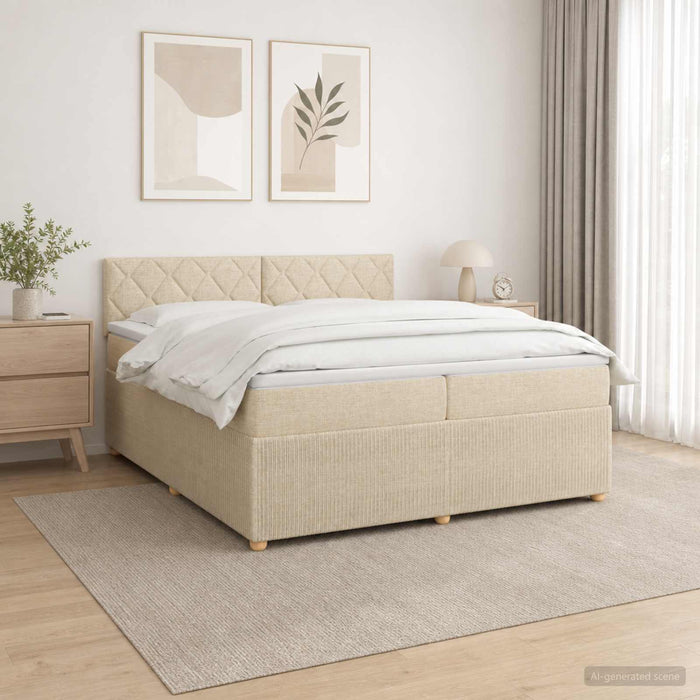 Pat boxspring cu saltea cu benzi LED Crem 200 x 200 cm Țesătură - WALTI WALTI