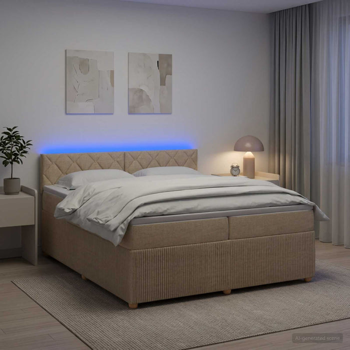 Pat boxspring cu saltea cu benzi LED Crem 200 x 200 cm Țesătură - WALTI WALTI