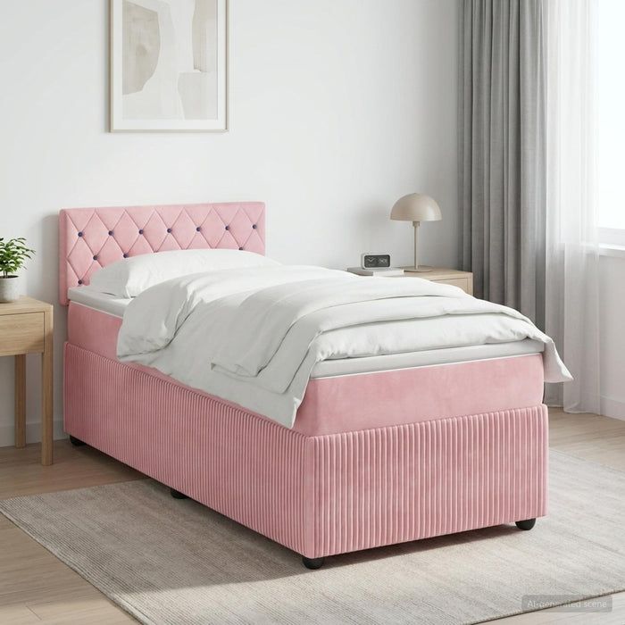 Pat boxspring cu saltea cu benzi LED Roz 100 x 200 cm Catifea - WALTI WALTI