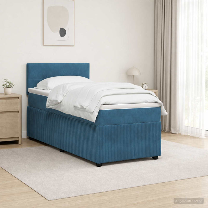 Pat boxspring cu saltea albastru 100 x 200 cm Catifea WALTI
