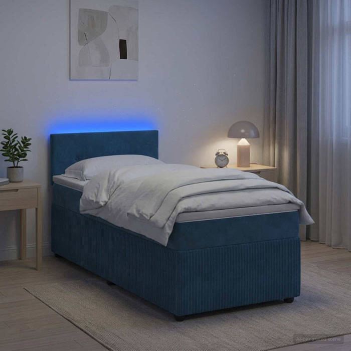 Pat boxspring cu saltea albastru 100 x 200 cm Catifea WALTI