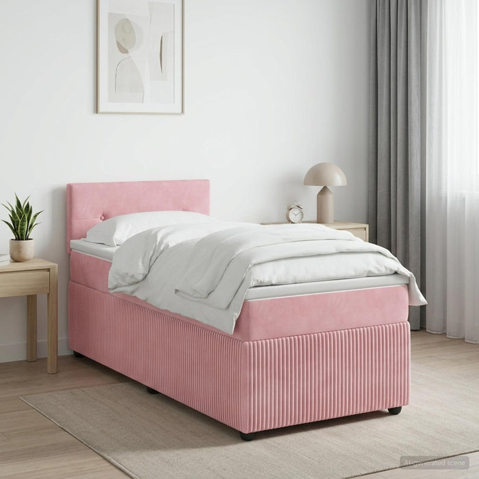 Pat boxspring cu saltea cu benzi LED Roz 90 x 190 cm Catifea WALTI