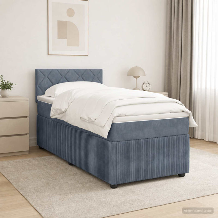 Pat boxspring cu saltea Gri închis 100 x 200 cm Catifea WALTI