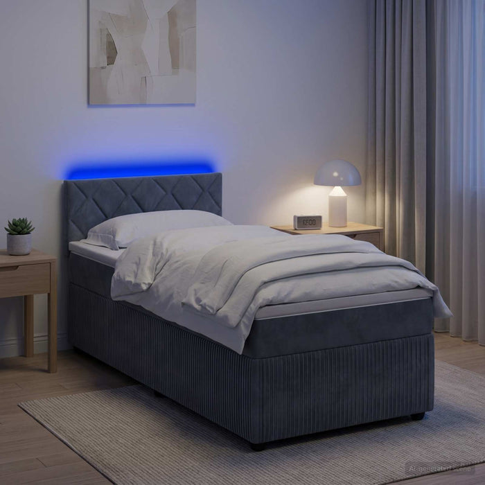 Pat boxspring cu saltea Gri închis 100 x 200 cm Catifea WALTI