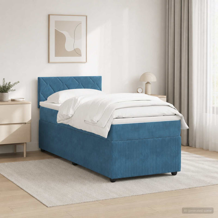 Pat boxspring cu saltea albastru 100 x 200 cm Catifea WALTI