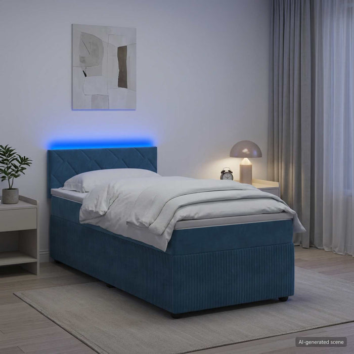 Pat boxspring cu saltea albastru 100 x 200 cm Catifea WALTI