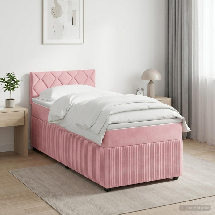 Pat boxspring cu saltea cu benzi LED Roz 100 x 200 cm Catifea WALTI