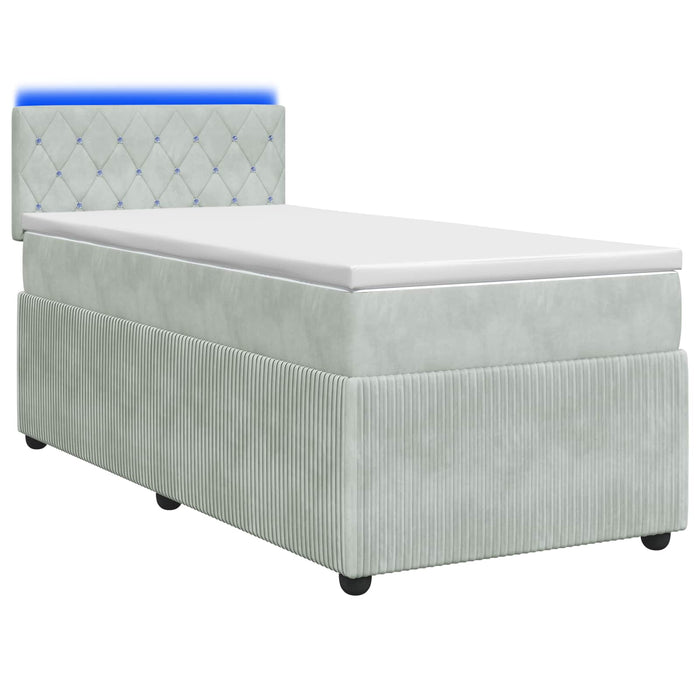 Pat boxspring cu saltea Gri deschis 90 x 190 cm Catifea WALTI
