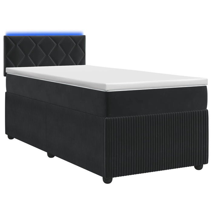 Pat boxspring cu saltea cu benzi LED Negru 90 x 190 cm Catifea WALTI