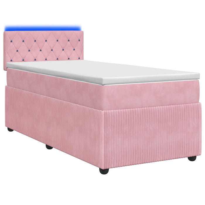 Pat boxspring cu saltea cu benzi LED Roz 90 x 200 cm Catifea WALTI