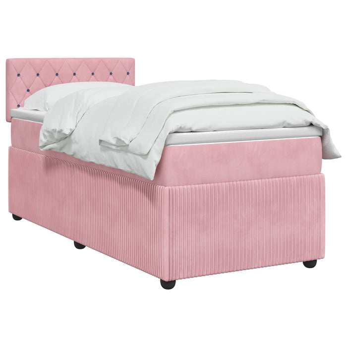 Pat boxspring cu saltea cu benzi LED Roz 90 x 200 cm Catifea WALTI