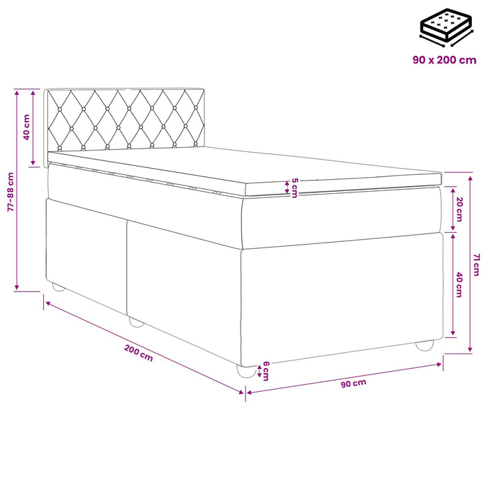 Pat boxspring cu saltea cu benzi LED Roz 90 x 200 cm Catifea WALTI