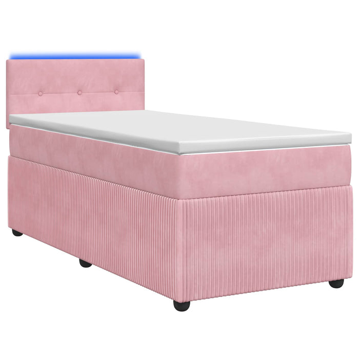 Pat boxspring cu saltea cu benzi LED Roz 90 x 200 cm Catifea WALTI