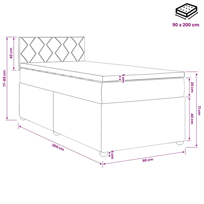 Pat boxspring cu saltea Gri închis 90 x 200 cm Catifea - WALTI WALTI