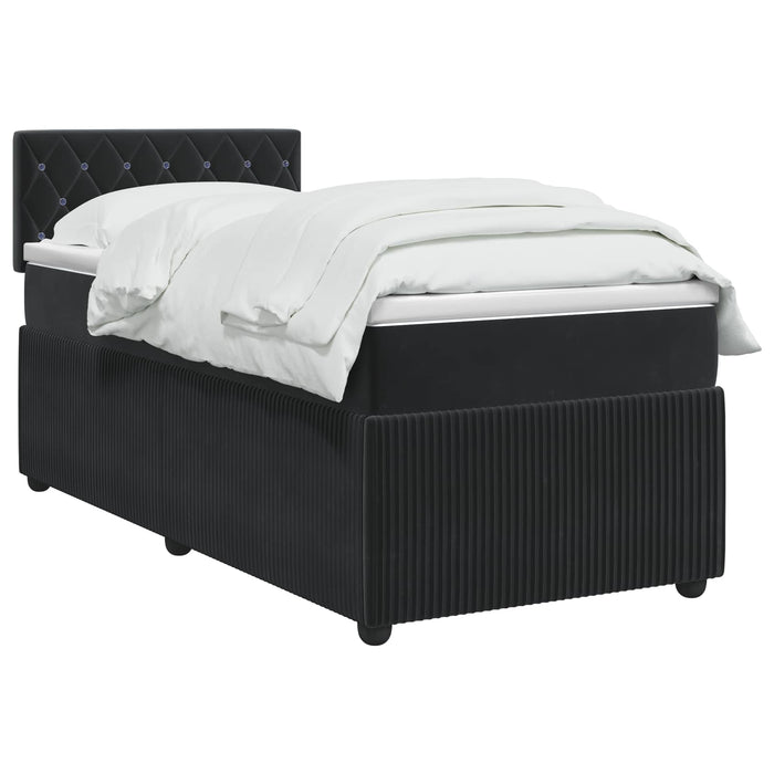 Pat boxspring cu saltea cu benzi LED Negru 100 x 200 cm Catifea WALTI