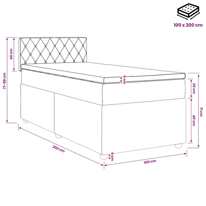 Pat boxspring cu saltea albastru 100 x 200 cm Catifea WALTI