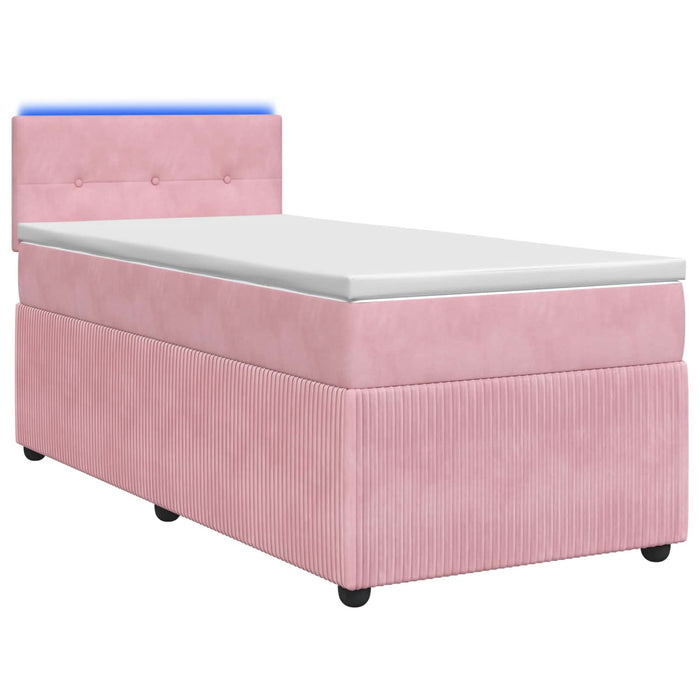 Pat boxspring cu saltea cu benzi LED Roz 100 x 200 cm Catifea WALTI