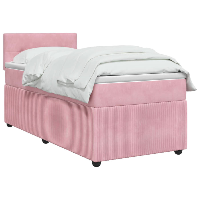 Pat boxspring cu saltea cu benzi LED Roz 100 x 200 cm Catifea WALTI