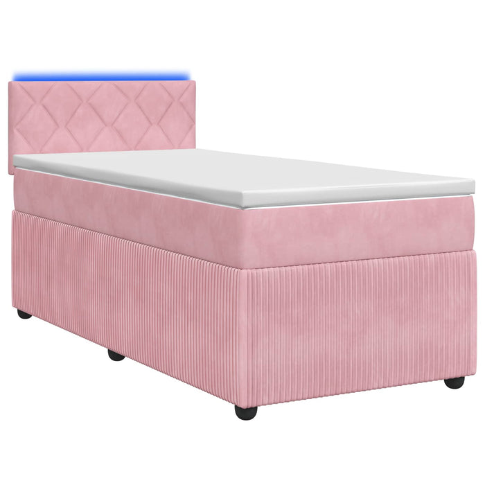Pat boxspring cu saltea cu benzi LED Roz 100 x 200 cm Catifea WALTI