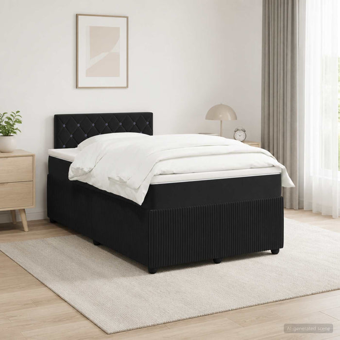 Pat boxspring cu saltea cu benzi LED Negru 120 x 200 cm Catifea WALTI