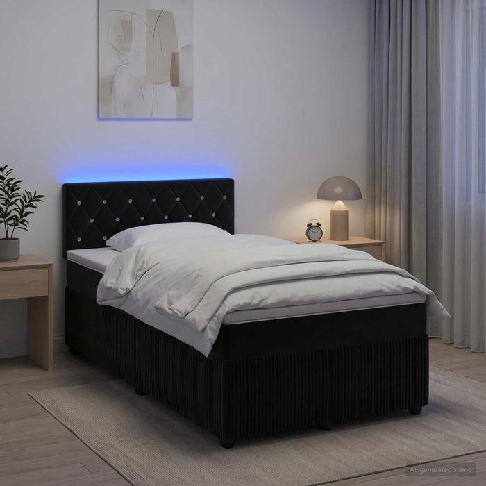 Pat boxspring cu saltea cu benzi LED Negru 120 x 200 cm Catifea WALTI