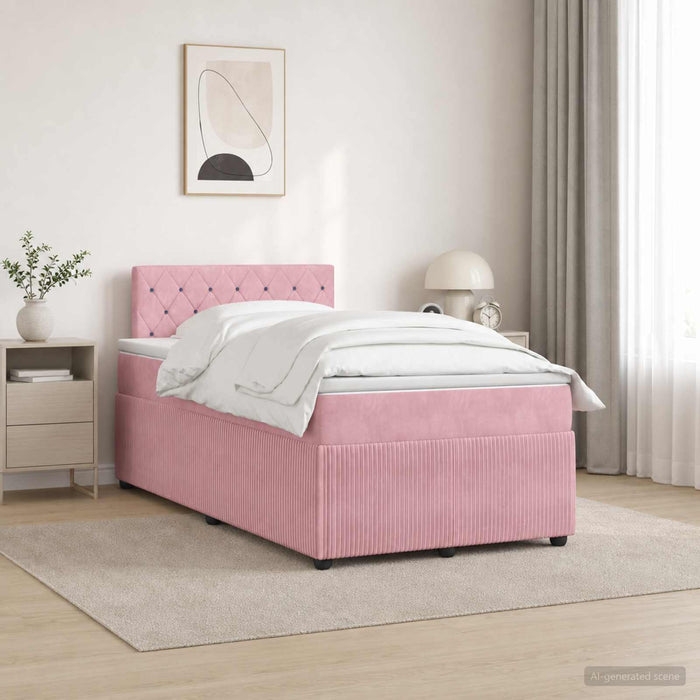 Pat boxspring cu saltea cu benzi LED Roz 120 x 190 cm Catifea - WALTI WALTI