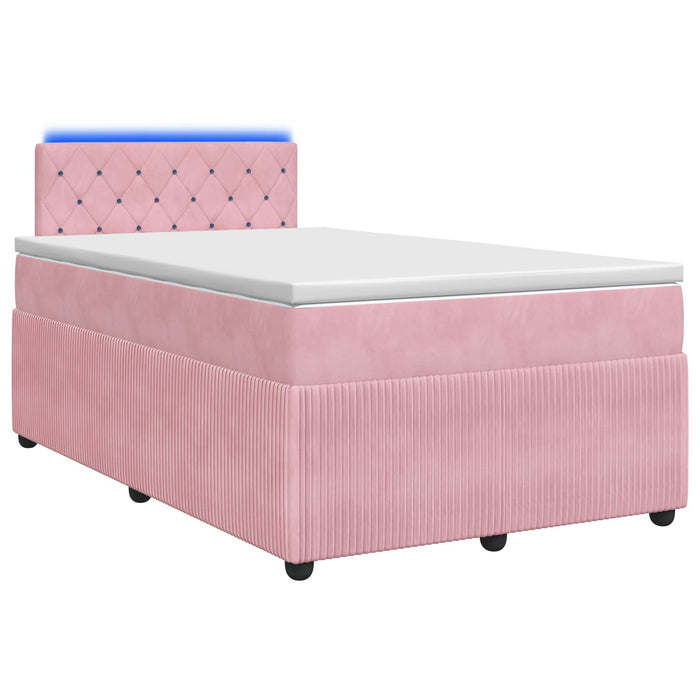 Pat boxspring cu saltea cu benzi LED Roz 120 x 190 cm Catifea - WALTI WALTI