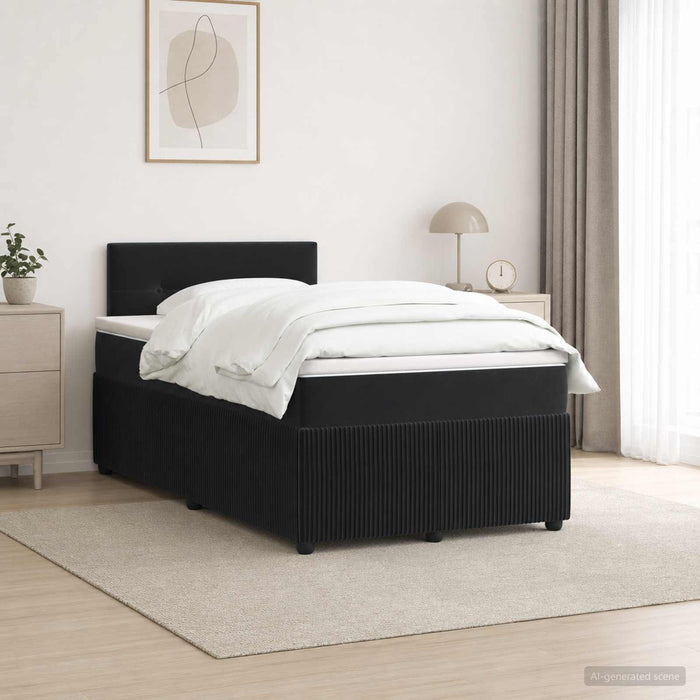 Pat boxspring cu saltea cu benzi LED Negru 120 x 200 cm Catifea WALTI