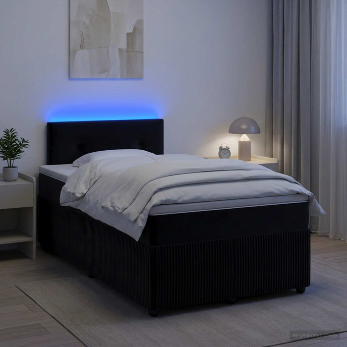 Pat boxspring cu saltea cu benzi LED Negru 120 x 200 cm Catifea WALTI
