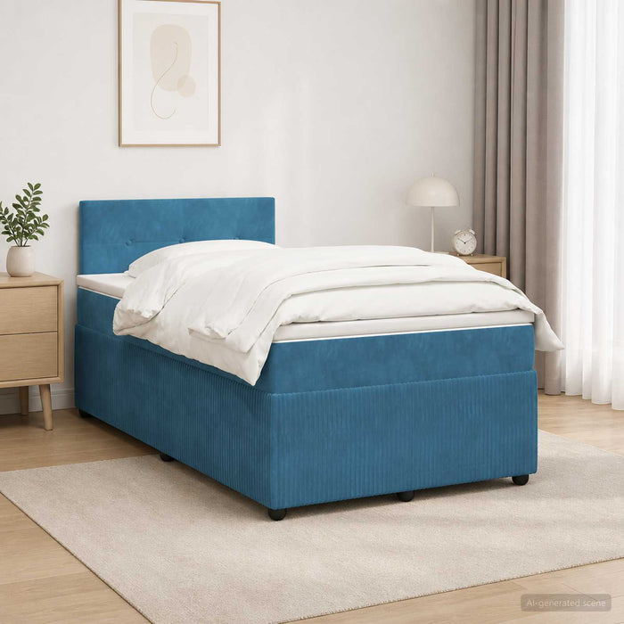 Pat boxspring cu saltea albastru 120 x 190 cm Catifea WALTI