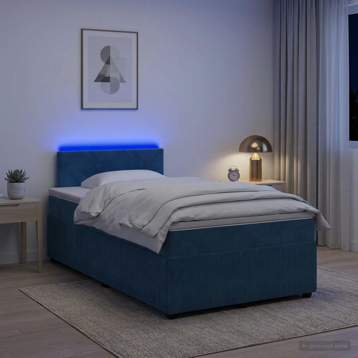 Pat boxspring cu saltea albastru 120 x 200 cm Catifea WALTI