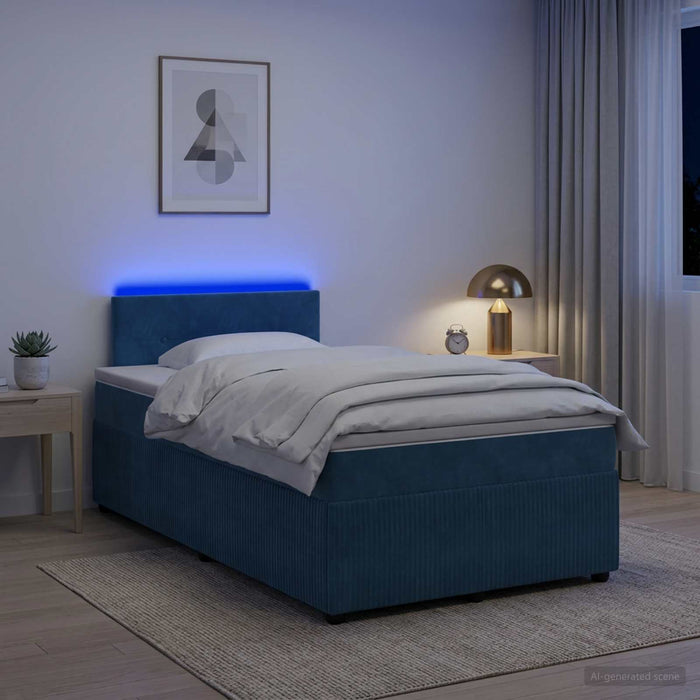 Pat boxspring cu saltea albastru 120 x 190 cm Catifea WALTI