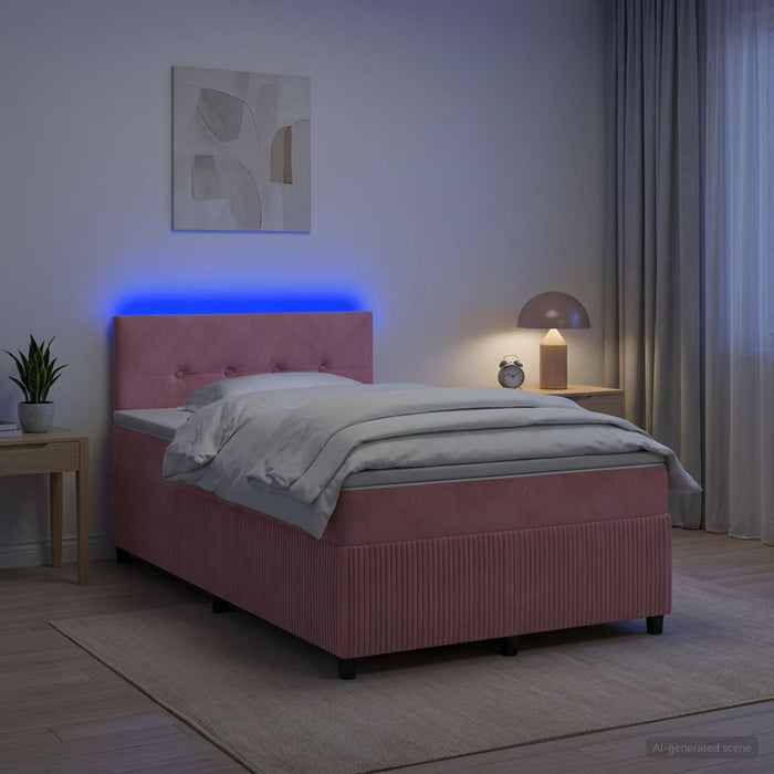 Pat boxspring cu saltea cu benzi LED Roz 120 x 190 cm Catifea WALTI