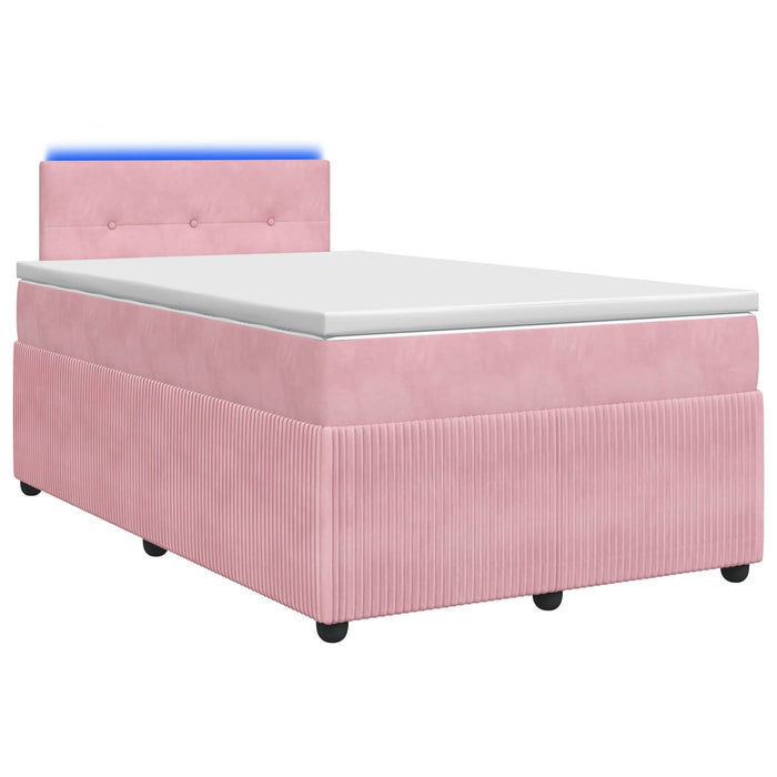 Pat boxspring cu saltea cu benzi LED Roz 120 x 190 cm Catifea WALTI