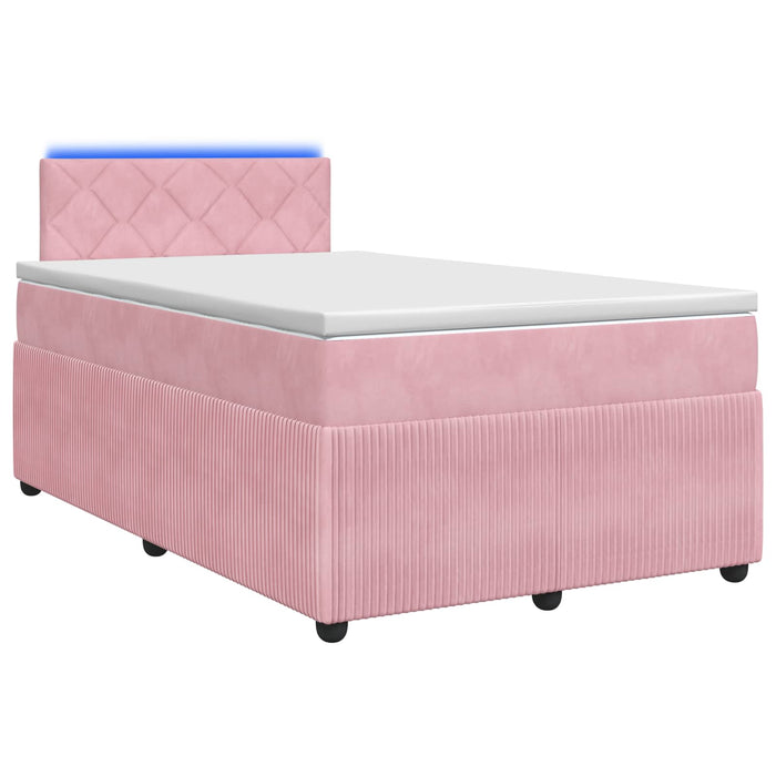 Pat boxspring cu saltea cu benzi LED Roz 120 x 190 cm Catifea WALTI