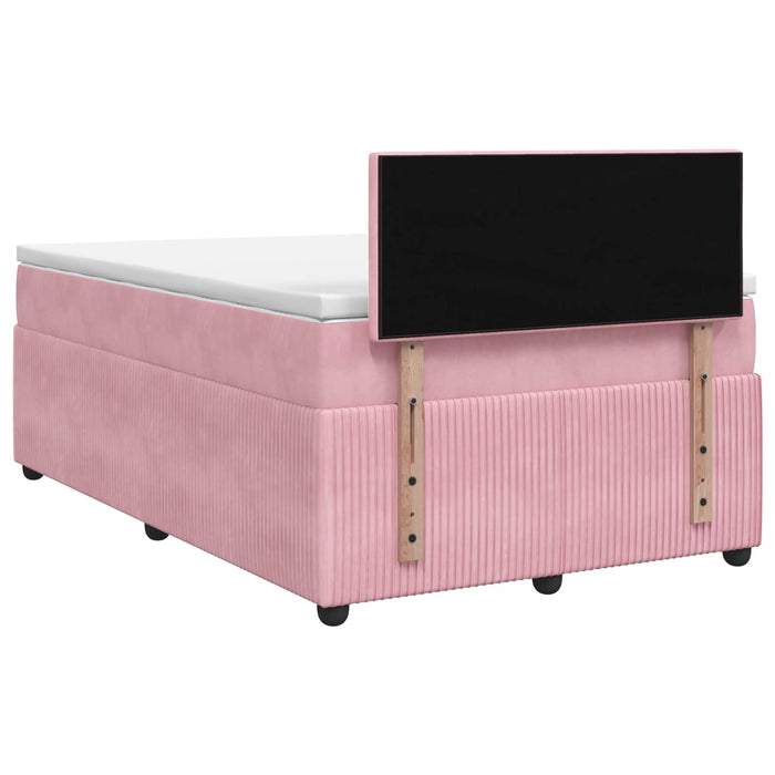 Pat boxspring cu saltea cu benzi LED Roz 120 x 190 cm Catifea WALTI