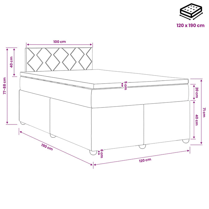 Pat boxspring cu saltea cu benzi LED Roz 120 x 190 cm Catifea WALTI