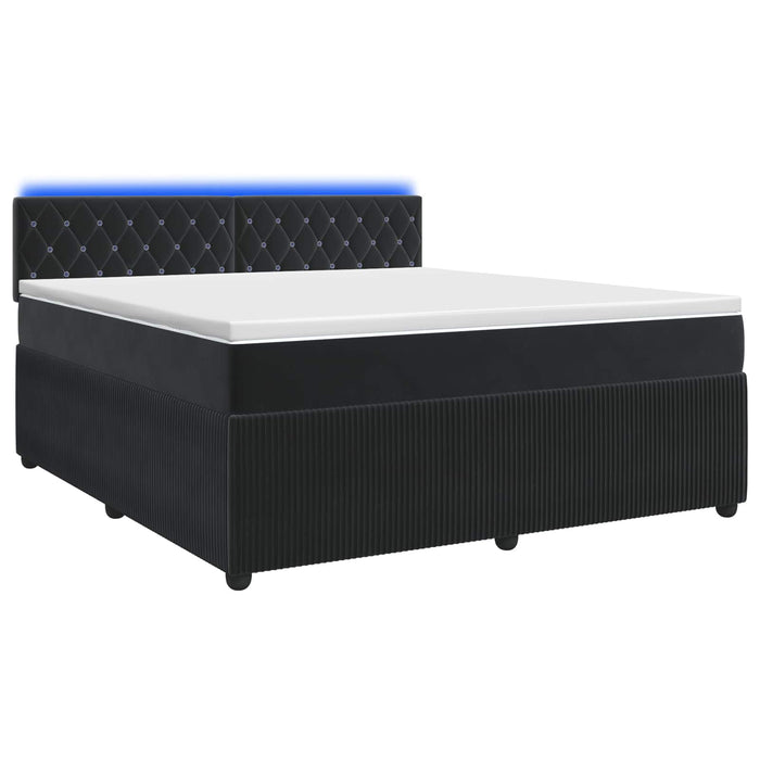 Pat boxspring cu saltea cu benzi LED Negru 140 x 190 cm Catifea WALTI