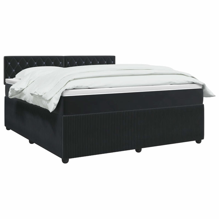 Pat boxspring cu saltea cu benzi LED Negru 140 x 190 cm Catifea WALTI