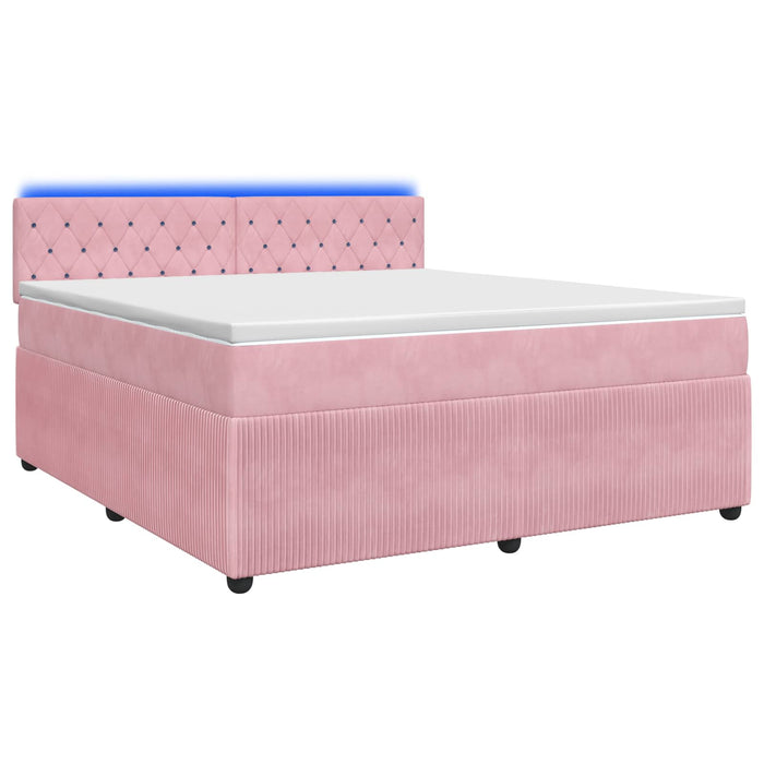 Pat boxspring cu saltea cu benzi LED Roz 140 x 200 cm Catifea WALTI