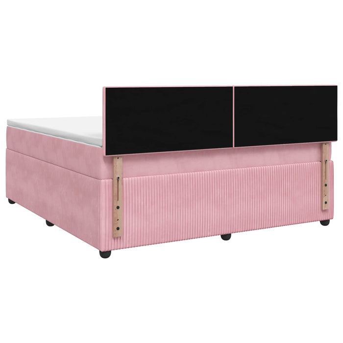 Pat boxspring cu saltea cu benzi LED Roz 140 x 200 cm Catifea WALTI
